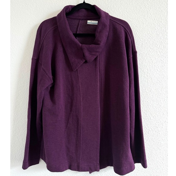 Columbia Womens XL Violet Funnel Neck Button Wrap Jacket Sweater Plum - Picture 2 of 8